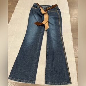 [8]VTG Telluride Women's Blue Jeans with Brown velvet Belt Flare